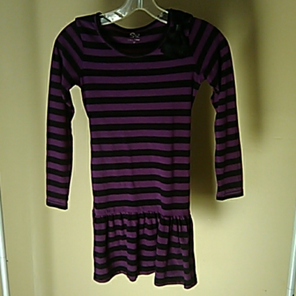 Purple and stripe black long sleeve shirt dress